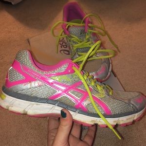 pink and green asics